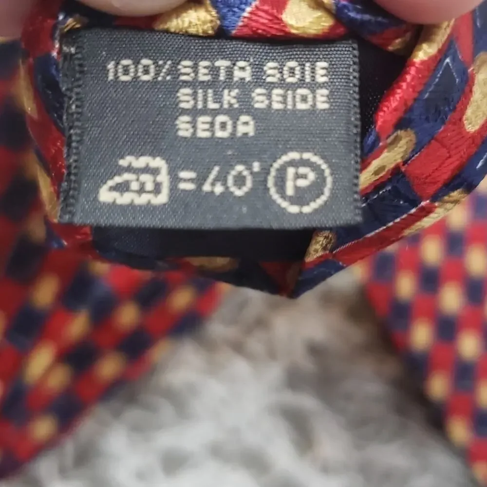Ermenegildo Zegna Geometric Red & Blue 100% Silk Tie, Made in Italy